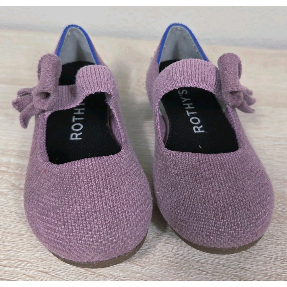 Rothy's Kids Mary Jane Flats Pink Knit Bow Shoes Size K10 EU 27
